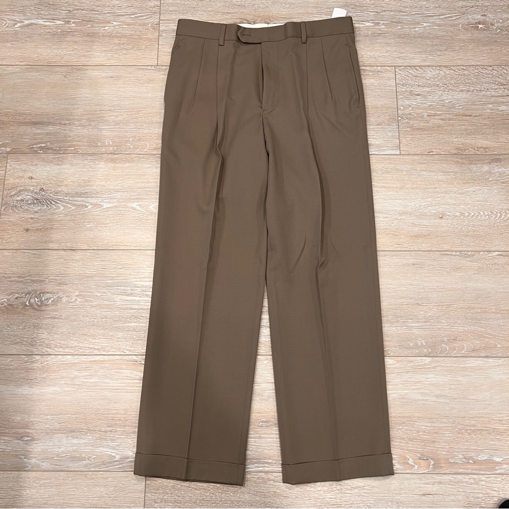 NWT Brooks Brothers Wool Pleated Trouser Dress Pants Taupe Brown 33x30